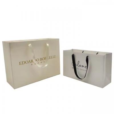 Gift Bag With Ribbon Handle Luxury Cream Beige Shopping Paper Bags