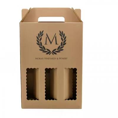 Cardboard Branded Carrier Paper 3/6 Pack Bottle Juice Wine Carrier Gable Handle Box