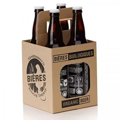 Custom 4 Pack Kraft Paper Cardboard Beer Wine Bottle Carrier Holder