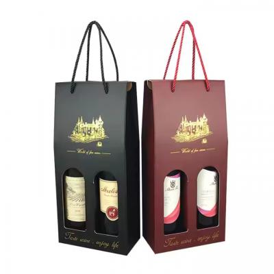2 Bottle Paper Packaging Cardboard Bottle Carrier Wine Glass Gift Bag