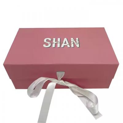 Foldable Paper Magnetic Closure Rigid Folding Box Gift Box With Ribbon