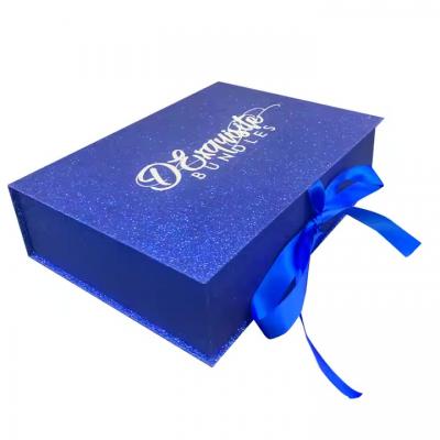 Book Shaped Box Packaging Ribbon Closure Wig Glitter Box With Fabric Insert