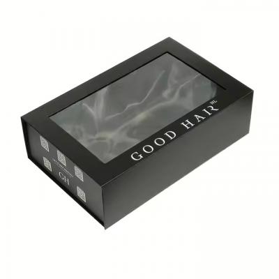 Black Wig Box Hair Extension Cardboard Magnetic Packaging Gift Box