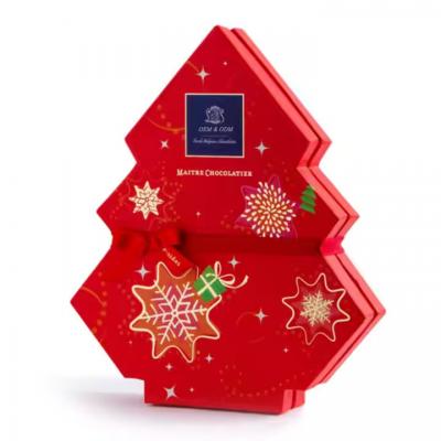 Christmas Tree Shape Chocolate Gift Boxes Made of Paper with Embossing Matt